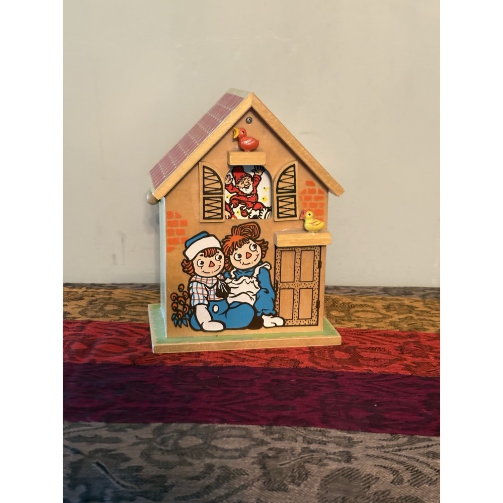 *RARE VINTAGE BOBBS-MERRILL RAGGEDY ANN AND ANDY WOODEN HOUSE MUSIC BOX WORKS!